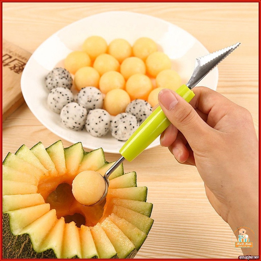 Thìa múc kem, tạo hình hoa quả 2 đầu thép không gỉ