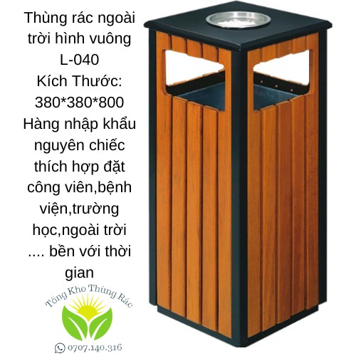 Thùng Rác Inox Ngoài Trời Bọc Gỗ Hình Vuông, L-040