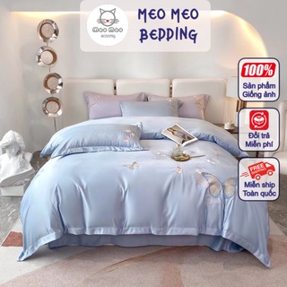 Bộ Chăn Ga Gối Phi Lụa Meo Meo Bedding Họa Tiết Thêu Crece Rose Nhập Khẩu Cao Cấp - Sét 4 Món