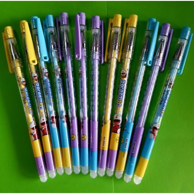 Hộp 12 cây bút bi Doraemon viết xong xóa được đủ màu,Bút tẩy xóa được đặc biệt thông minh, bút tẩy được