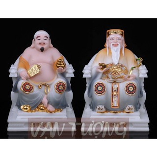 Tượng Thần Tài Thổ Địa Ngồi Ghế Đá Cao Cấp Phối Màu Xám Vàng.