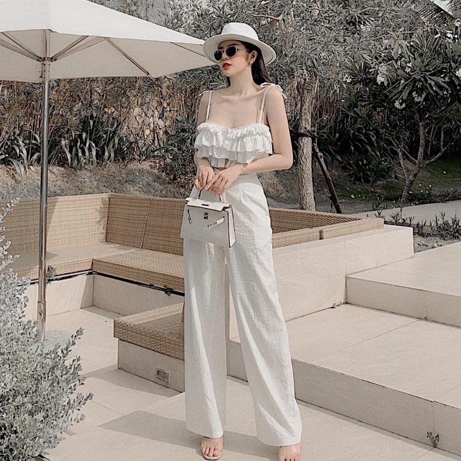 Quần culottes ống rộng chất vải đũi dáng dài lưng cao khóa thật cạp chun sau - Quần Đũi Ống Suông Rộng Lưng Thun Mặc Nhà