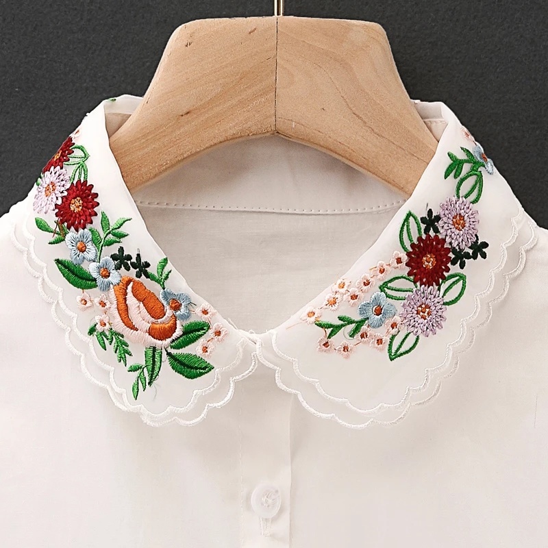 Cổ áo sơ mi giả thêu họa tiết cổ điển có thể tháo rời dành cho nữ