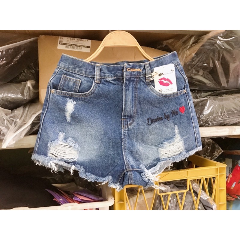 Quần đùi bò nữ, quần short jean nữ cạp cao quần sooc jean rách tặng thắt lưng da