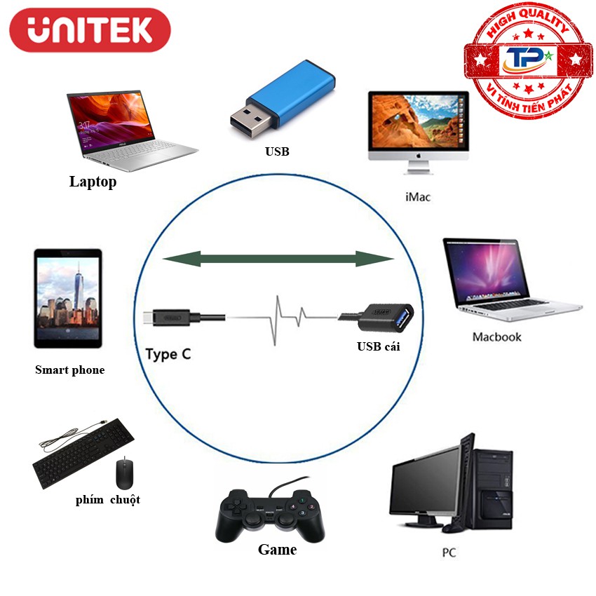 Cáp chuyển USB 3.1 USB Type-C sang USB 3.0 female Unitek Y-C476BK
