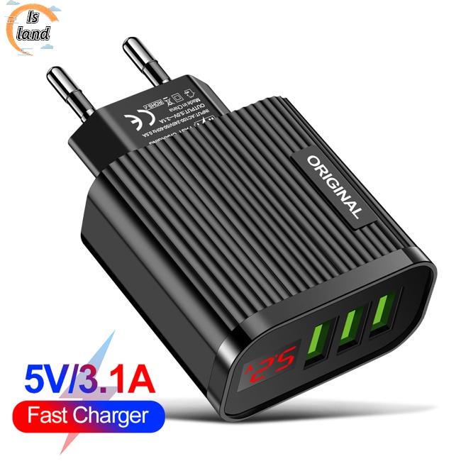 Củ Sạc Nhanh 5V / 3.1A 3 Cổng Usb Màn Hình Kỹ Thuật Số Cho Điện Thoại