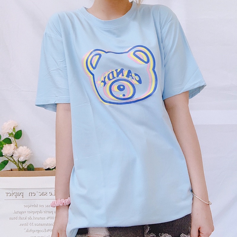 (Ảnh thật) Áo phông nữ cotton thoáng mát hình mặt gấu dễ thương style Ulzzang Hàn Quốc