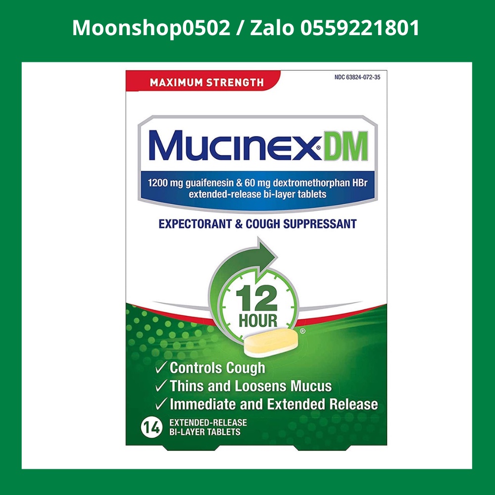 Vên uống giảm ho,long đờm ,Mucinex DM Maximum Strength 14 viên Hỗ trợ giảm nhanh ho và long đờm.