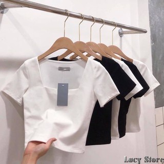 Áo Croptop Cổ Vuông Cộc Tay