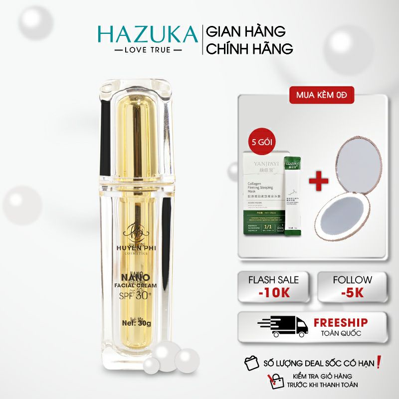 Kem Face Nano Huyền Phi dưỡng trắng, mờ thâm, chống nắng SPF 30+ - tặng 1 mặt nạ trắng da
