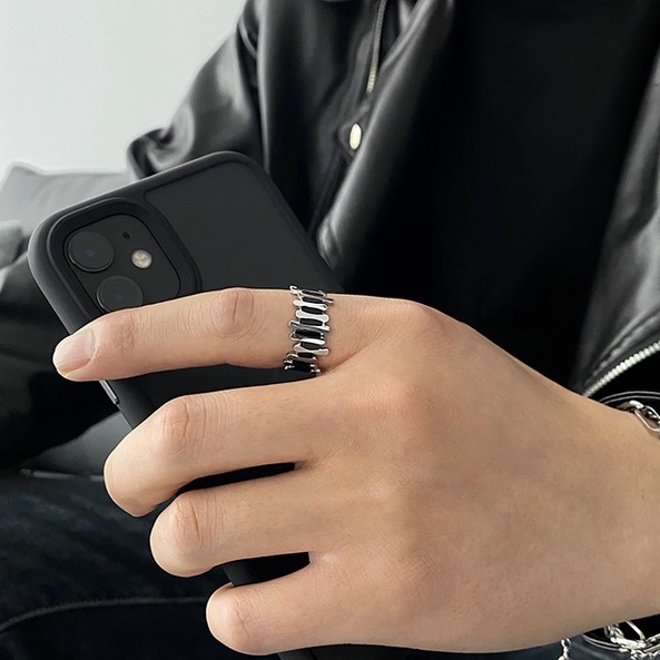 Nhẫn Nam Han Ring Hình Mảnh Ghép Thời Trang Basic Loki Accesories Màu Bạc Đẹp Titan Không Gỉ - Nhẫn Nam Han Ring