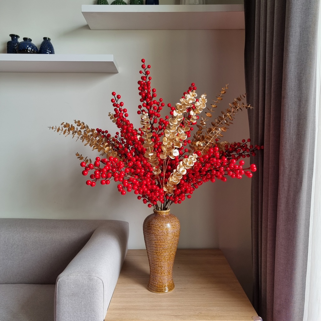 Hoa giả - Cành khuynh điệp vàng - Rẻ quạt - Lá táo mốc giả cắm đào đông decor trang trí ngày Tết