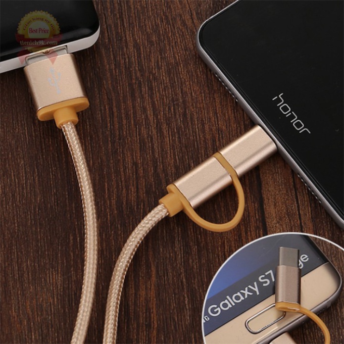 [Hàng xịn] Cáp sạc dây dù 2 đầu dính Micro Usb và TypeC dài 1m2 chống đứt cho điện thoại Samsung Vivo Oppo