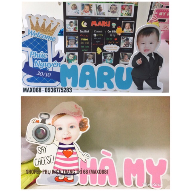 Bảng tên để bàn kèm chibi sinh nhật cho bé 30x42cm