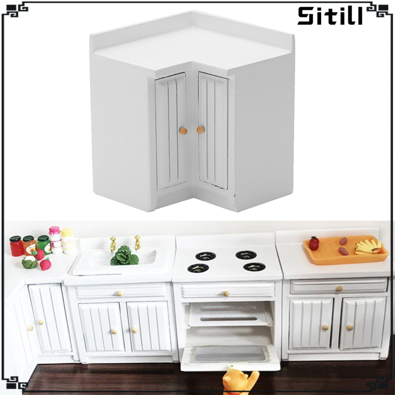 1/12 Scale Dolls House Miniature White Modern Kitchen Corner Cabinet Model