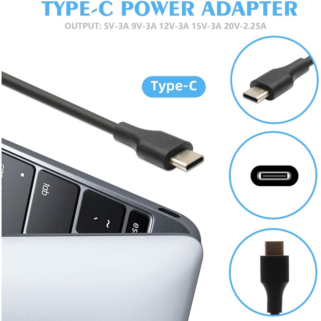 Bộ Chuyển Đổi Nguồn USB Loại C 45W Cho Laptop Lenovo Chromebook Thinkpad Yoga; HP Chromebook X360, Spectre X360; Dell Xps; ASUS ZenBook Chromebook Notebook