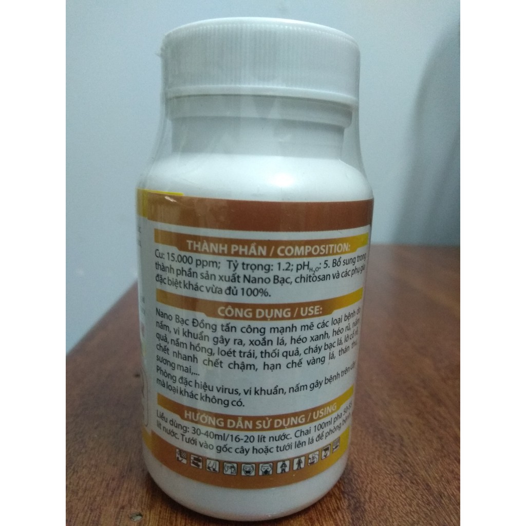 Nano bạc đồng hạn chế vi khuẩn và nấm bệnh -100ml