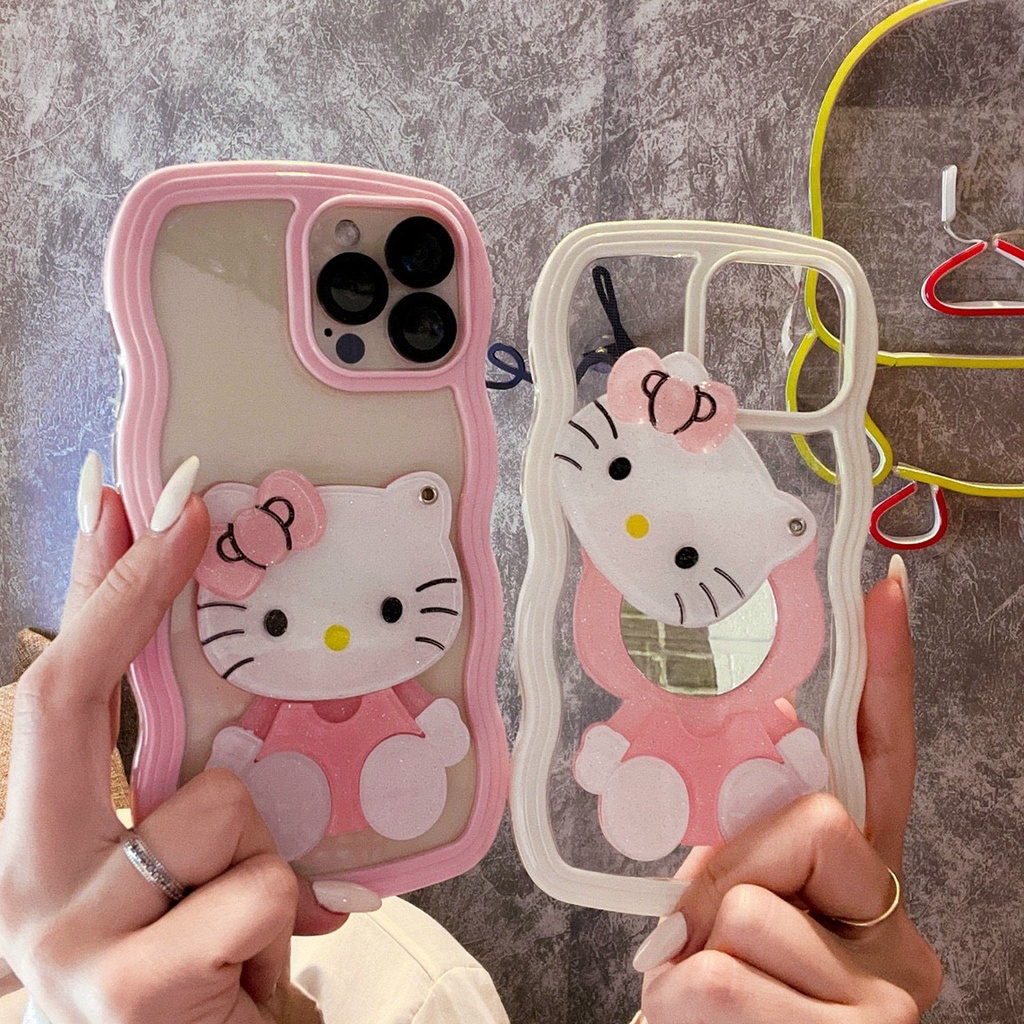 Ốp lưng i phone mây gợn sóng kèm gương kitty 7plus/8plus/x/xs/xsmax/11/12/13 pro/max/plus/promax- Dino case