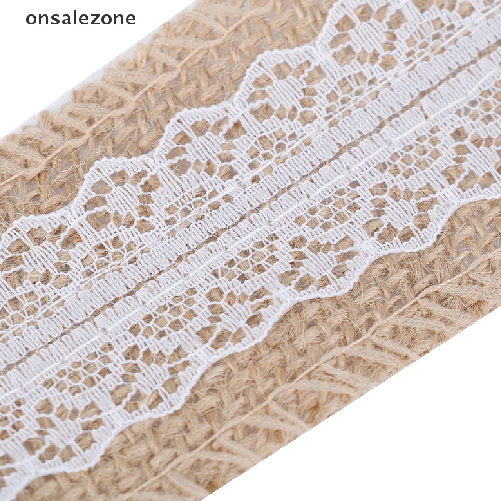 Cuộn ruy băng vải bố viền ren trắng dài 2m trang trí đa dụng