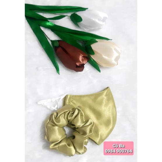 Combo khẩu trang vải lụa kèm cột tóc