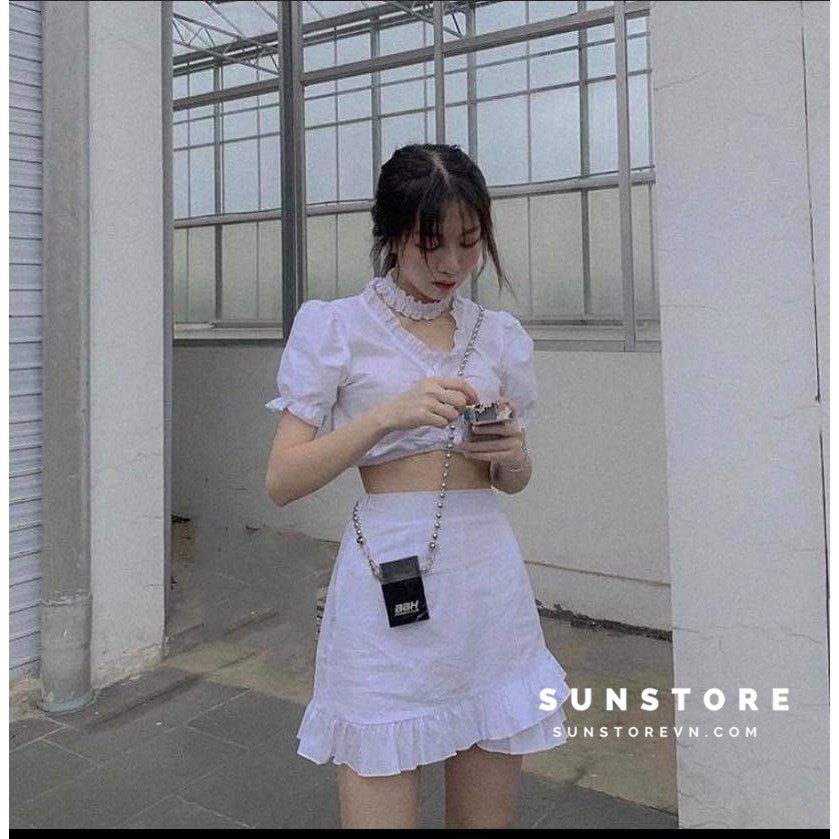 Set váy gồm áo croptop ôm body có chun rút kéo và chân váy lưng thun co giãn có lớp lót MinTo Set | BigBuy360 - bigbuy360.vn