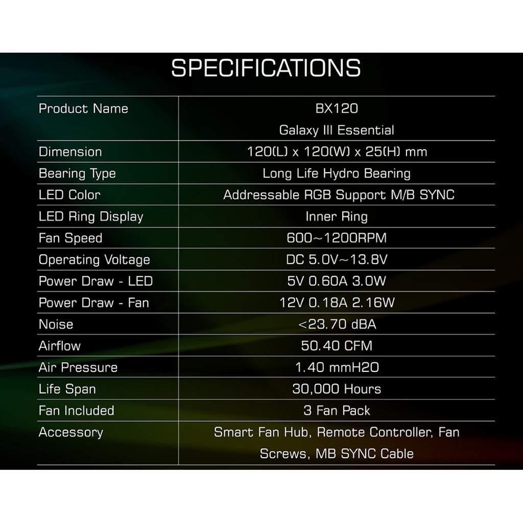 Quạt tản nhiệt Xigmatek Galaxy III Essential - BX120 ARGB (EN45433) - Đã gồm Hub remote fan