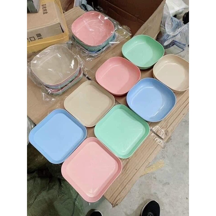Set 8 Cái Dĩa Vuông lúa mạch, đĩa đựng bánh kẹo, trang trí thức ăn xinh xắn