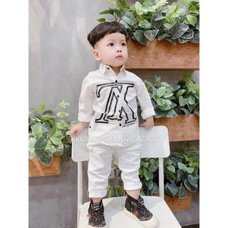 Bộ sơ mi L.V áo trắng cho bé trai