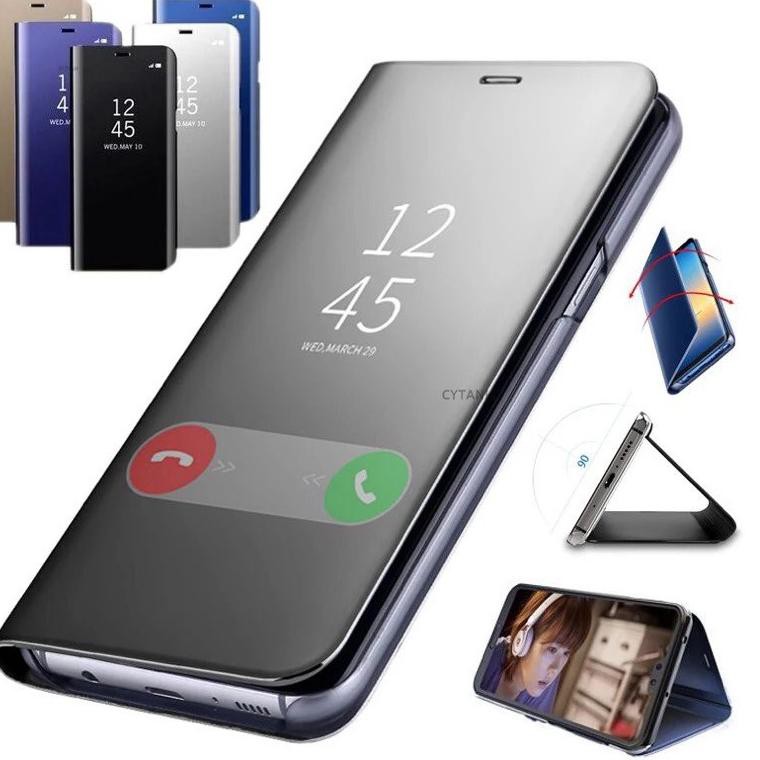 Bao Da Điện Thoại Nắp Lật Mặt Gương Trong Suốt Có Thể Làm Giá Đỡ Cho Samsung J2 Pro J3 Pro J5 Pro J7 Pro J4 J