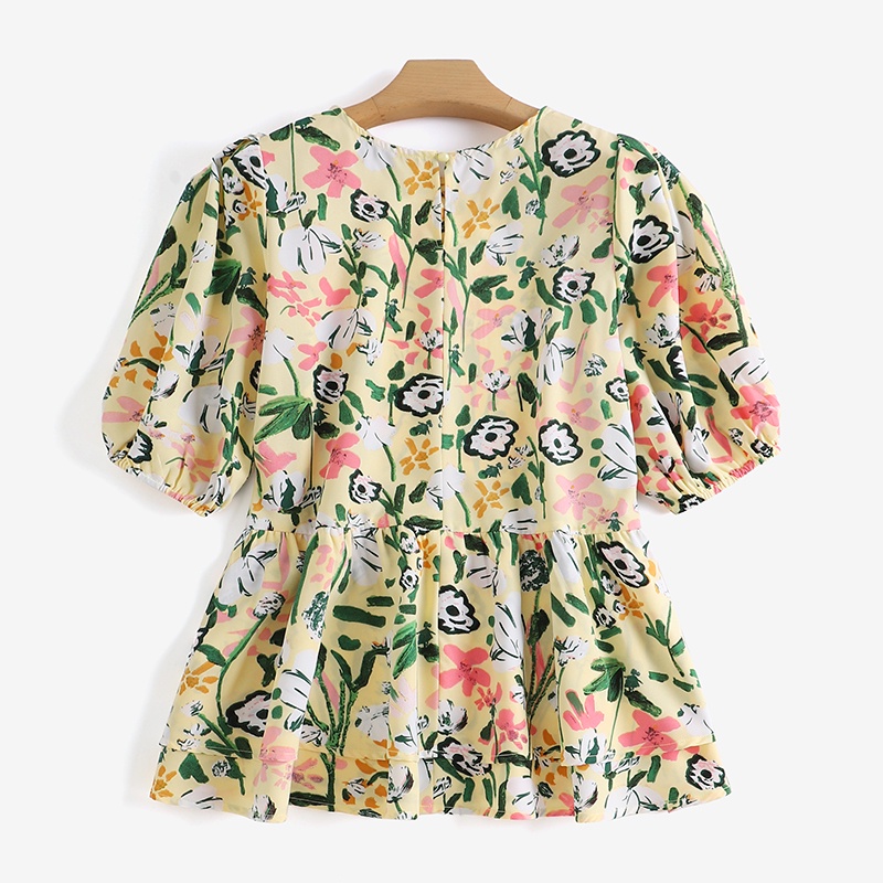 Áo ZANZEA tay phồng cổ tròn in họa tiết phong cách vintage dành cho nữ