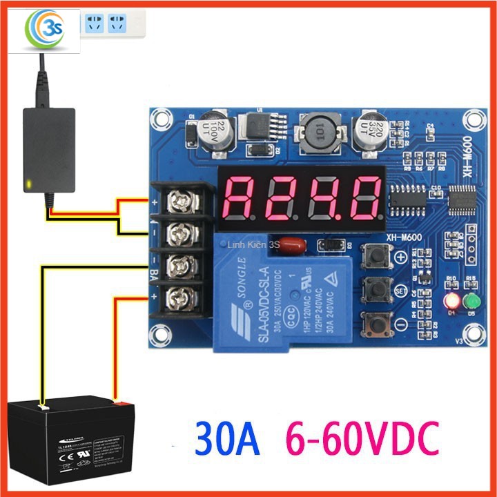 Mạch Sạc Bình Ắc Quy 6- 60VDC 30A Có Bảo Vệ