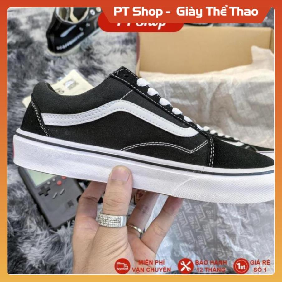 Giày Vans Xịn đen trắng Full phụ kiện, Giầy Van Sneaker old cao cấp