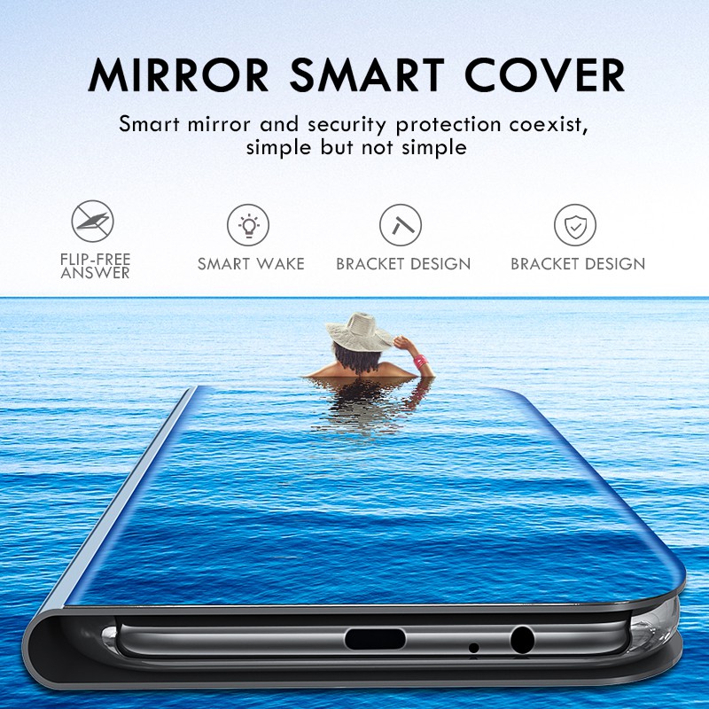 Ốp điện thoại da mặt gương thông minh có giá đỡ chống sốc cho Samsung Galaxy M51 S20 FE Fan Edition 5G A51 A71 5G