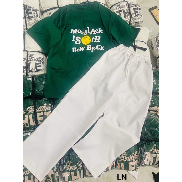 Sét áo Monblack mặt cười + quần kaki trắng DA6