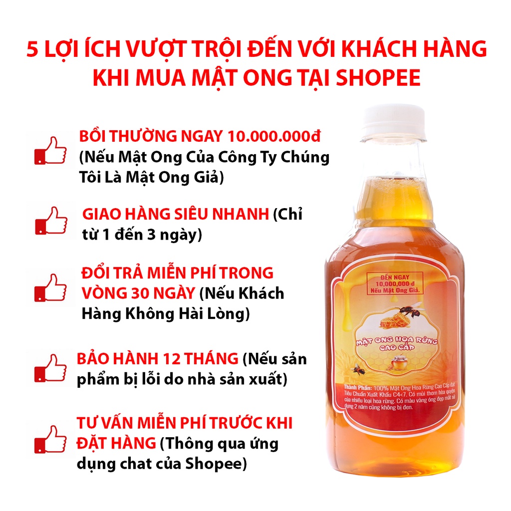 Mật Ong Hoa Rừng Cao Cấp 1 Lít - Bảo Hành 2 Năm - Độc Quyền Phân Phối Bởi Công Ty Cô Cự