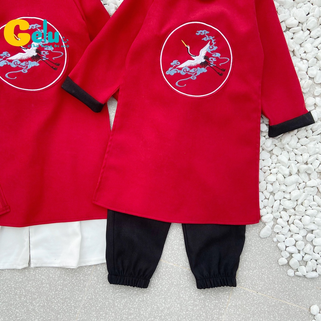 Set áo dài cách tân bé trai chất liệu Nhung Text Hàn cao cấp cho trẻ em - Gelukids-B025