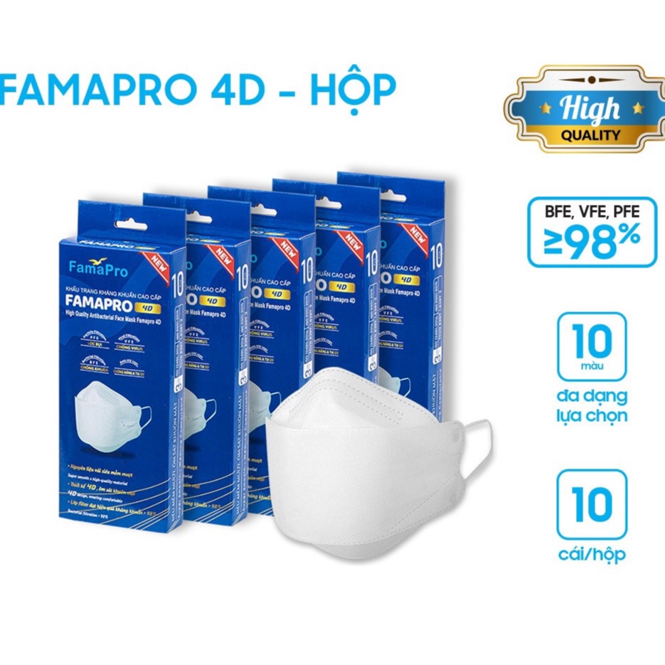 Khẩu trang y tế cao cấp kháng khuẩn 3 lớp Famapro 4D - Hộp 10 cái