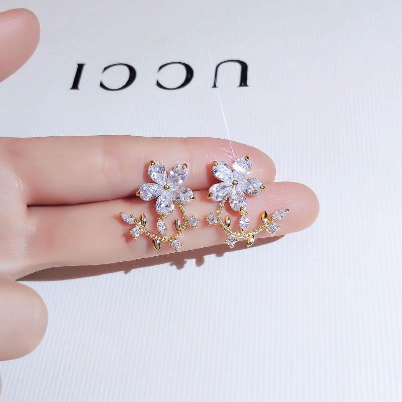 [Jiudolan] Bông Tai Hình Cánh Hoa Vàng Đính Đá Zircon Sáng Bóng Thời Trang Hàn Quốc Dành Cho Bạn Nữ