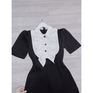 VÁY PHỐI CỔ BÈO 2 MÀU