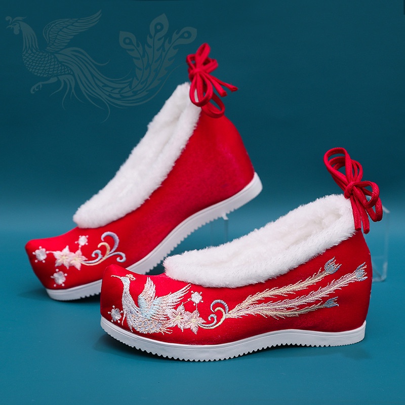 Giày Vải cotton Tăng Chiều Cao 7cm Thêu Họa Tiết hanfu Cổ Điển Mùa Thu Đông Cho Nữ