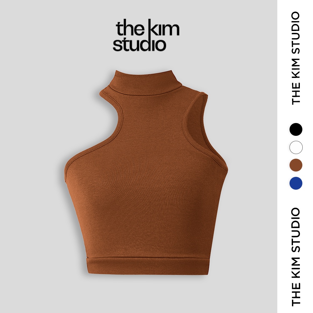 Áo croptop ba lỗ cổ cao khoét ngực TheKim cotton 2 lớp , thun sát nách dáng ngắn A138