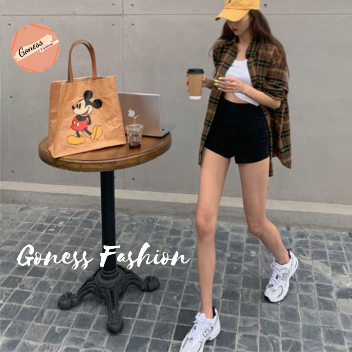 Quần legging đùi Goness dáng ngắn short cạp cao màu đen sooc chất thun co giãn thời trang