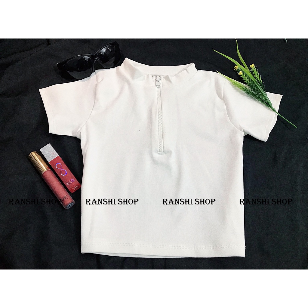 Áo Croptop Nữ Tay Ngắn Cổ Khóa Kéo Thời Trang Sang Trọng Hot Trend Xinh Xắn Chất Nhẹ Mát Dễ Chịu - Ranshi RA036