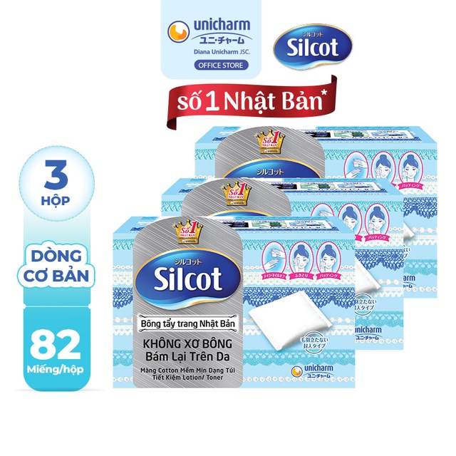 [Mã FMCGMALL giảm 8% đơn từ 250K] Bộ 3 hộp Bông trang điểm (bông tẩy trang) Silcot 82 miếng/hộp