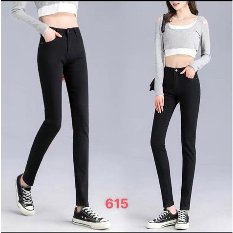 Quần jeans trơn màu đen nữ 1 nút , quần nữ cao cấp ôm dáng cạp cao T-Fashion 24h DEN615