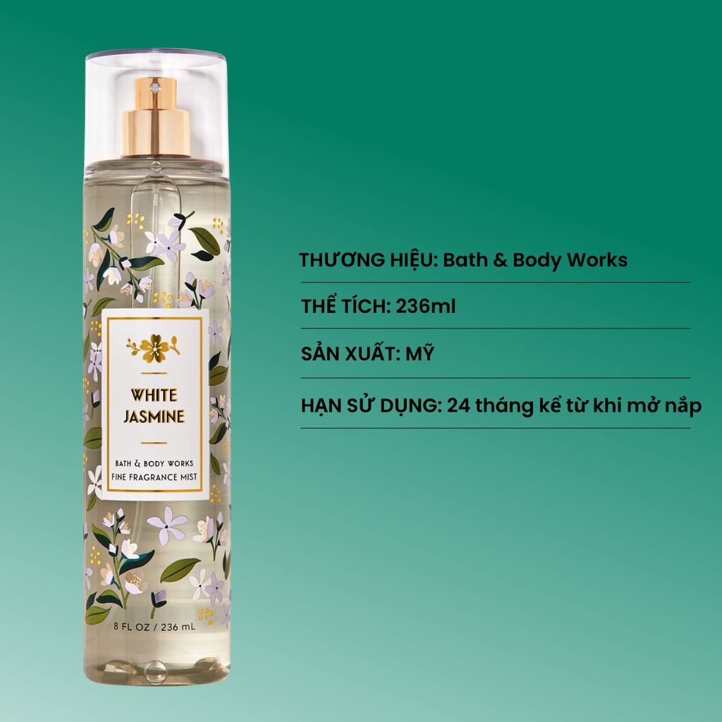 Xịt Thơm Toàn Thân Bath&Body Works White Jasmine Hương Hoa Nhài Trắng