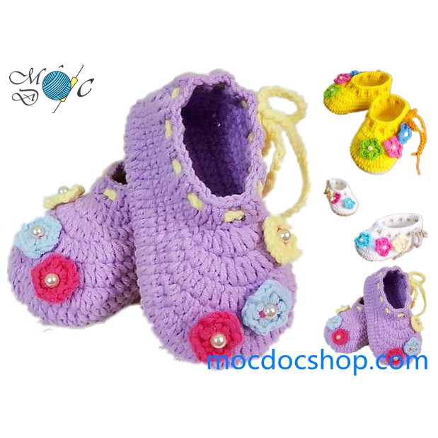 Giày len cho bé gái [Kiểu 3 hoa nhỏ] giày len cột dây cho bé gái sơ sinh đến 1 tuổi