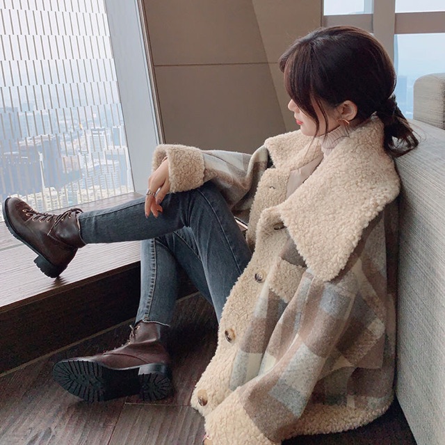 Áo khoác Dạ cừu mùa thu đông đa năng hương thơm nhỏ phổ biến trên Internet nổi tiếng áo khoác len