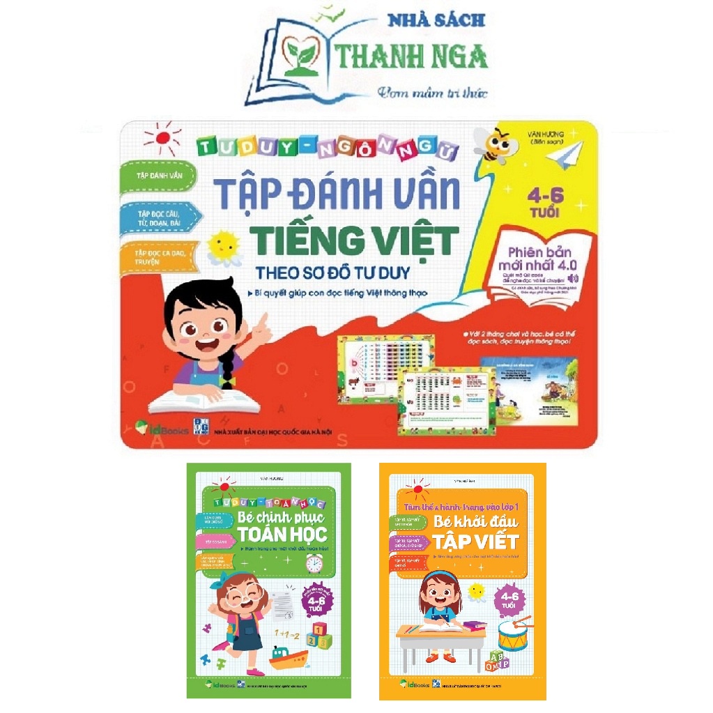 Sách - Tập đánh vần tiếng việt phiên bản 4.0 có file đọc, bé khởi đầu tập viết và bé chinh phục toán học combo 3 cuốn