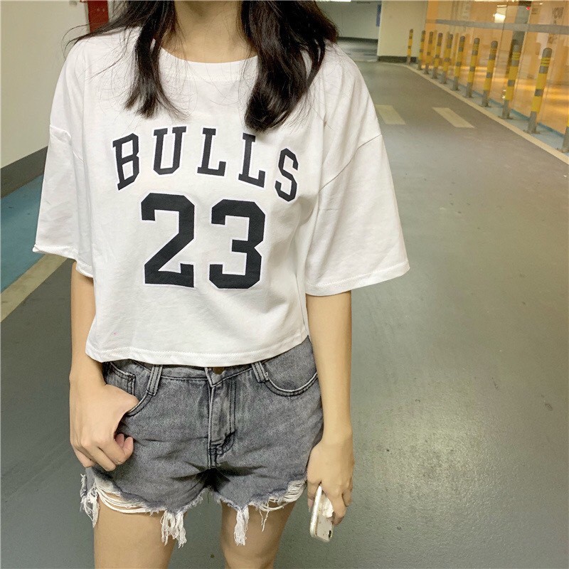 Áo Croptop nữ form rộng Unisex BULL 23 Freesize 45-70kg, áo thun nam form rộng tay lỡ, áo phông nữ form r